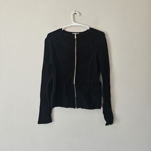 Cache Full Zip Gold Zipper Black Ribbed Cardigan Sweater Jacket Large